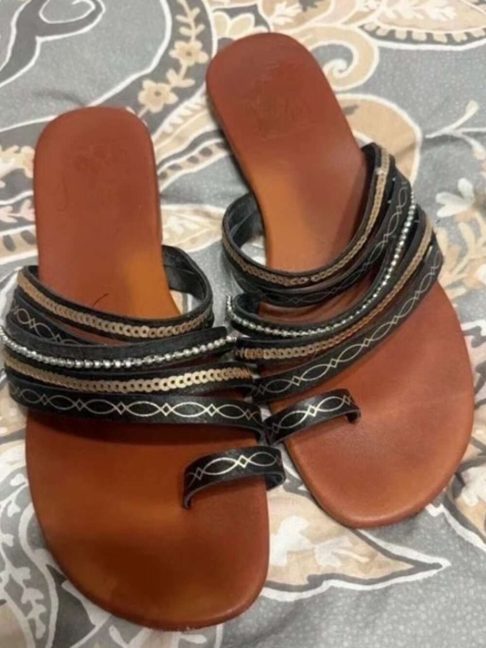 Jellypop Women's Flat Embellished Straps Toe Ring Sandals